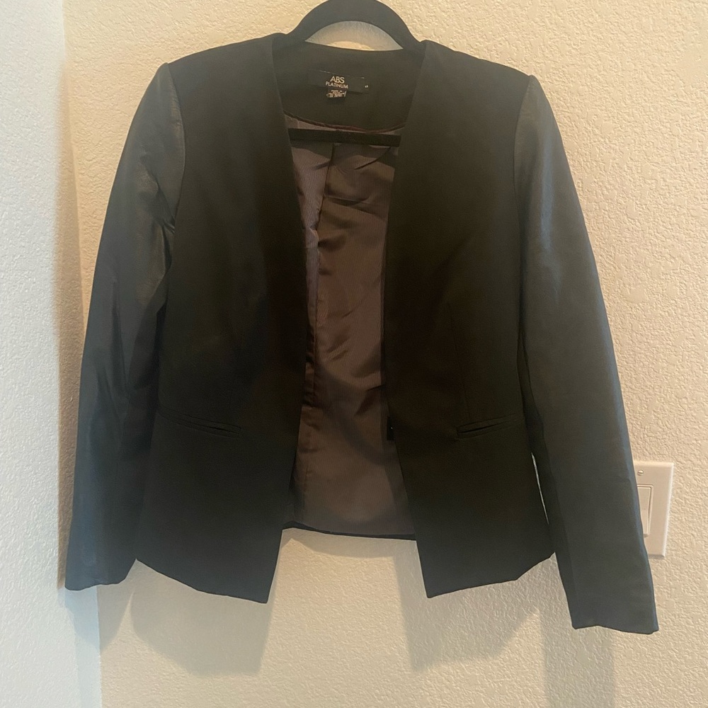 Black ABS Platinum blazer Size: Small with faux leather sleeves